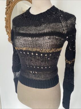 Hand knit one of a kind black punk sexy sweater xs wool and mohair